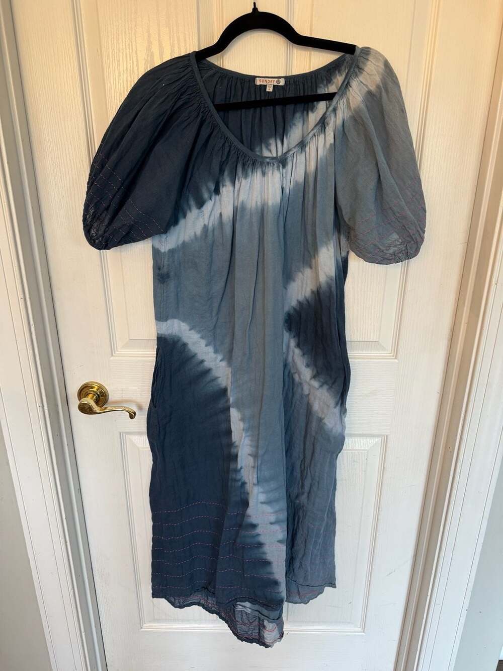 Sundry Bubble Sleeve Maxi Dress in Deep Sea Tie-Dye Size O